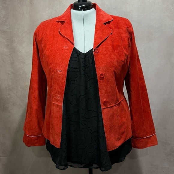Suedessence Jackets & Blazers - Red Suede Leather Jacket Suedessence XL, 90s Retro Vintage Mob Wife Quiet Luxury
